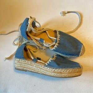Nanette Lepore Bruna denim ankle tie espadrille sandals size 8